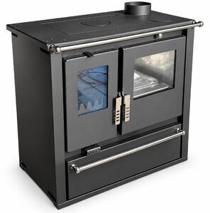 EEK A+ - Sporák na dřevo Verso CS Plus Inox 7,7 kW s troubou, varnou deskou a přihrádkou na dřevo