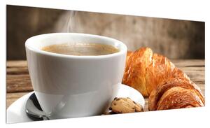 Obraz šálku kávy a croissantu (100x40 cm)