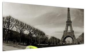 Obraz Eiffelovy věže a žlutého auta (100x40 cm)