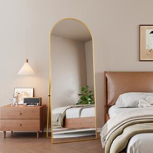 Obloukové kosmetické zrcadlo z tvrzeného skla, zlatý hliníkový rám, 1620x530 mm, elegantní moderní design do ložnice, šatny nebo koupelny
