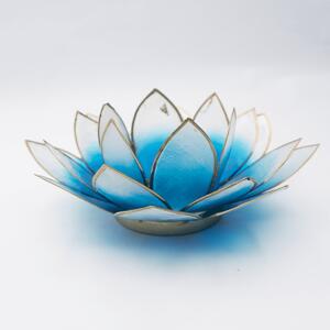 Svícen – lotosový květ – modro-bílý – velký