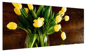 Obraz žlutých tulipánů ve váze (100x40 cm)
