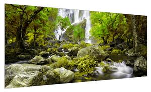 Obraz lesní krajiny s potokem (100x40 cm)