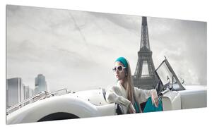Obraz ženy a Eiffelovy věže (100x40 cm)