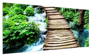 Obraz dřevěného chodníčku přes řeku (100x40 cm)