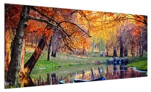 Podzimní obraz loďky (100x40 cm)