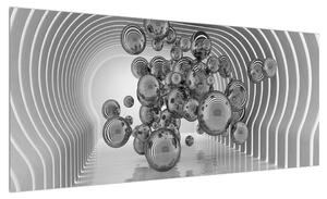 Abstraktní černobílý obraz - bubliny (100x40 cm)