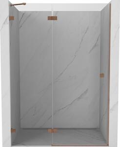 Mexen Lunar, levé výklopné sprchové dveře 130 cm, 8mm čiré sklo, měděný matný profil, 834-130-000-65-00-L