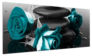 Obraz modrých růží (100x40 cm)