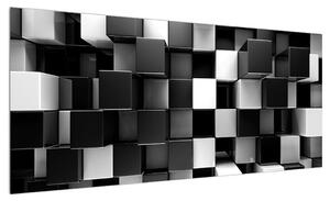 Abstraktní černobílý obraz - kostky (100x40 cm)