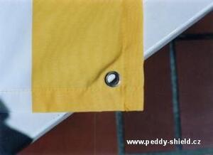 Peddy Shield Sada napínací techniky se šikmou sluneční plachtou – barva pruhů žluto-bílá