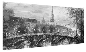 Obraz černobílé krajiny s Eiffelovou věží (100x40 cm)