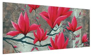 Obraz červených květů (100x40 cm)