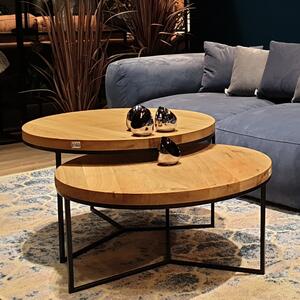 HOME22 Kávový konferenční stolek kulatý TREND set Materiál: dub, Barva podnoží: černá metalická