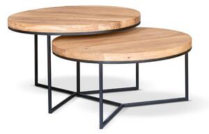 HOME22 Kávový konferenční stolek kulatý TREND set Materiál: dub, Barva podnoží: bílá
