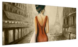Obraz ženy a Eiffelovy věže (100x40 cm)
