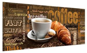 Obraz šálku kávy a croissantů (100x40 cm)