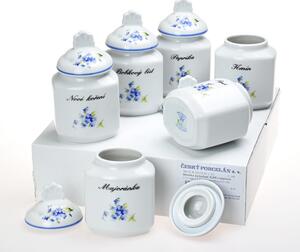 Souprava porcelánových kořenek s pomněnkami z českého porcelánu