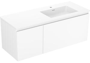 Mexen Orio, koupelnová skříňka 120 cm s pravým umyvadlem Otis, 1S, 1D, bílá matná, 91A13-12047-3-BBFF01-W18P01