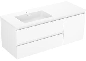 Mexen Orio, koupelnová skříňka 120 cm s levým umyvadlem Otis, 2S, 1D, bílá matná, 91A13-12047-3-BBFFF01-W18L01