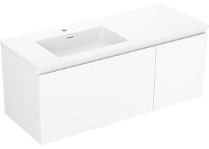 Mexen Orio, koupelnová skříňka 120 cm s levým umyvadlem Otis, 1S, 1D, bílá matná, 91A13-12047-3-BBFF01-W18L01