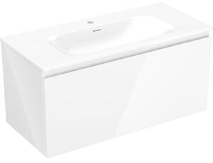 Mexen Orio, koupelnová skříňka 100 cm s umyvadlem Vela, 1 zásuvka, bílá lesklá, 91A10-10047-1-BF00-W23M00