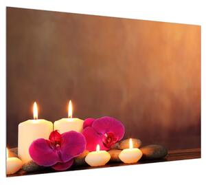 Relaxační obraz svíček s orchidejí (100x70 cm)