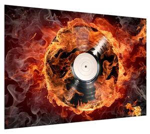 Obraz gramofonové desky v ohni (100x70 cm)