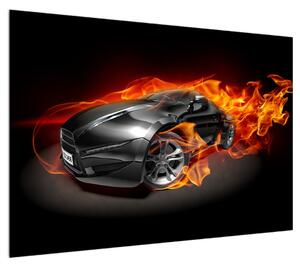 Obraz auta v ohni (100x70 cm)