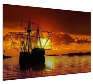 Obraz lodě při západu slunce (100x70 cm)