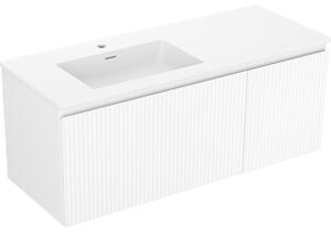 Mexen Rivel, koupelnová skříňka 120 cm s levým umyvadlem Otis, 1S, 1D, drážkovaná, bílá matná, 91A23-12047-3-BBFF01-W18L01