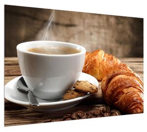 Obraz šálku kávy a croissantu (100x70 cm)