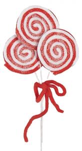 Červeno-bílá vánoční dekorace / zápich tři kulatá lízátka Candy Cane – 30 cm