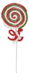 Zeleno-červená vánoční dekorace / zápich kulaté lízátko Candy Cane – 42 cm