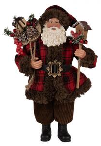Vánoční postavička Santa Claus v hnědém kabátě s ptačí budkou – 27 cm