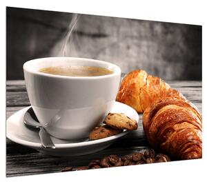 Obraz šálku kávy a croissantu (100x70 cm)