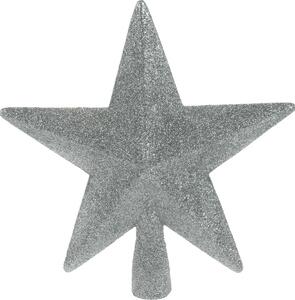 Vánoční špička na stromeček hvězda Oliveri stříbrná, 19 x 5 cm