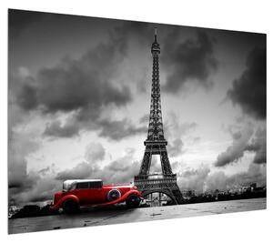 Obraz Eiffelovy věže a červeného auta (100x70 cm)