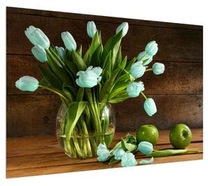Obraz modrých tulipánů ve váze (100x70 cm)