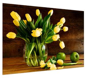 Obraz žlutých tulipánů ve váze (100x70 cm)