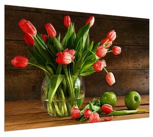 Obraz červených tulipánů ve váze (100x70 cm)