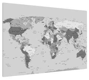 Černobílý obraz mapy světa (100x70 cm)