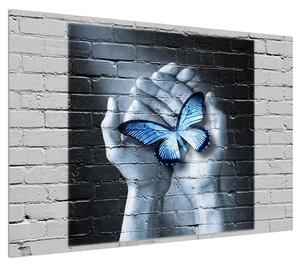 Moderní obraz dlaní s motýlem (100x70 cm)