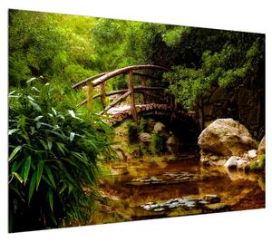 Obraz dřevěného mostu přes říčku (100x70 cm)