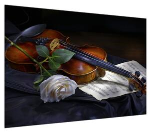 Obraz růže a houslí (100x70 cm)