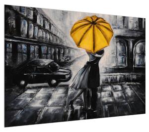 Obraz zamilovaného páru pod deštníkem (100x70 cm)