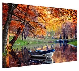 Podzimní obraz loďky (100x70 cm)