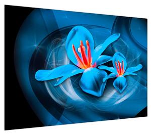 Moderní modrý obraz květů (100x70 cm)
