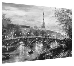Obraz černobílé krajiny s Eiffelovou věží (100x70 cm)