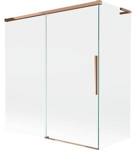 Mexen Rox, L 2-křídlová posuvná vanová zástěna 150 + 70 x 150 cm, 8mm čiré sklo, růžové zlato profil, 8C9L-150-070-60-00